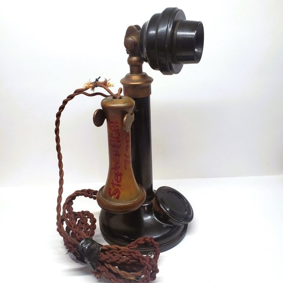Antique Non Dialing Candlestick Phone Telephone Brass Bakelite PL 234 No 22 - Picture 2 of 16